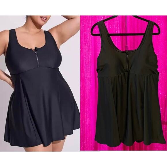Torrid One Piece‎ Black Swim Dress w/Built in Bike Shorts w/Pockets Wireless 2X - Picture 1 of 5